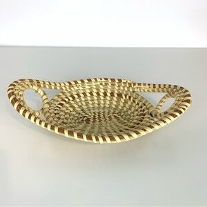 South Carolina Twist Loop Double Handles Oval Sweet Grass Basket Vtg